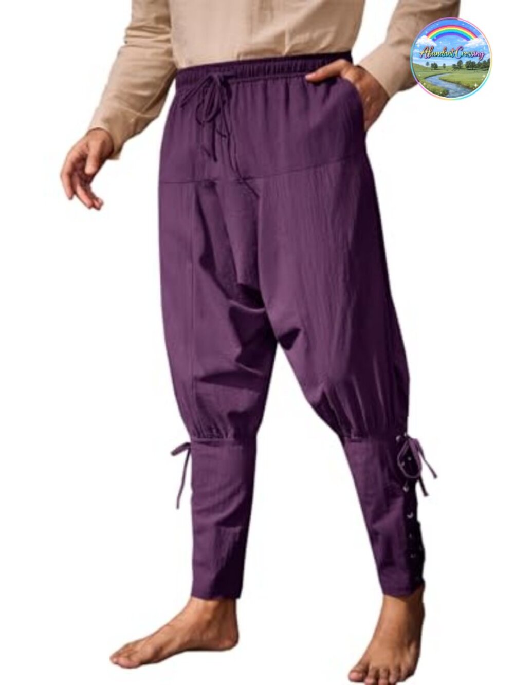 Mens Medieval Renaissance Viking Pirate Costume Pants 100% Cotton Drawstring